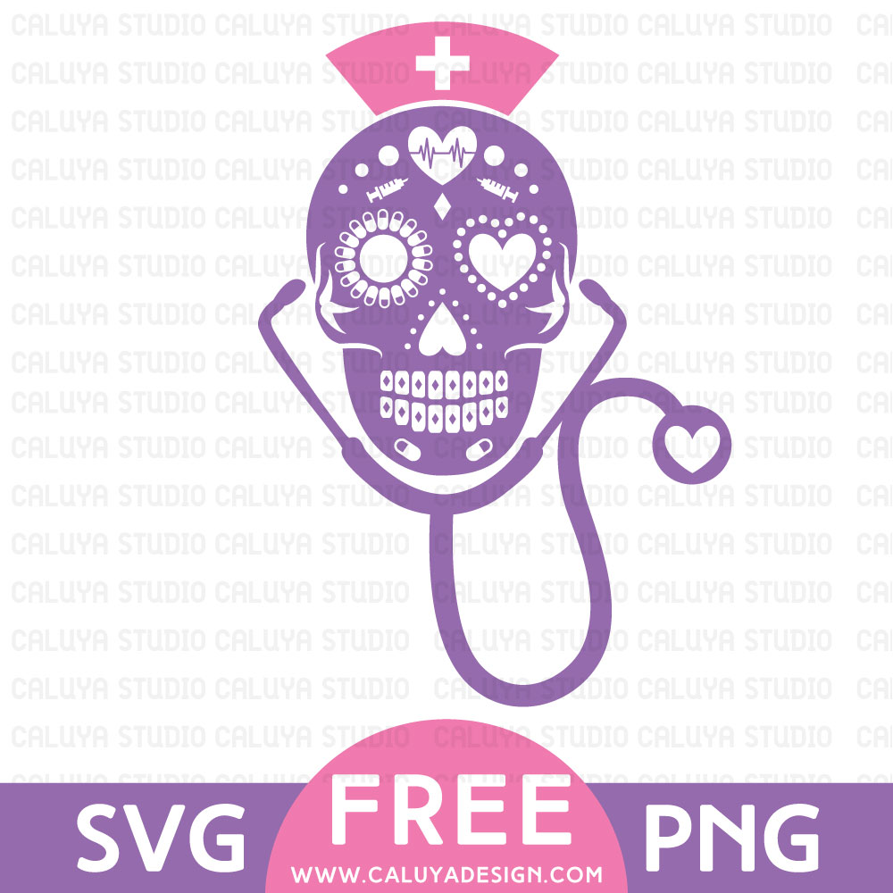 Sugar Skull Nurse Free SVG & PNG Download By Caluya Design