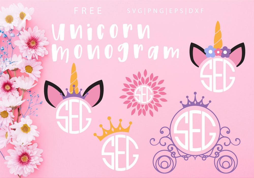 Unicorn Monogram Free SVG, PNG, DXF & EPS by Caluya Design