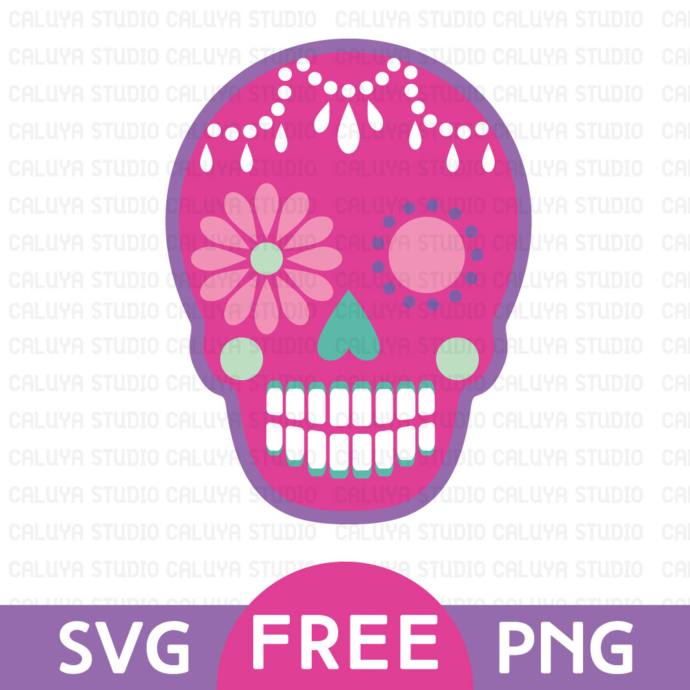 Sugar Skull With Flowers Colorful PNG