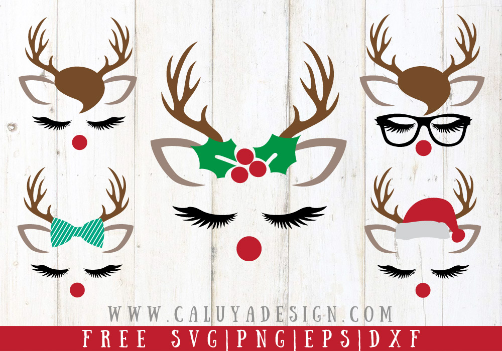 Reindeer Faces Free SVG, PNG, DXF, EPS Download