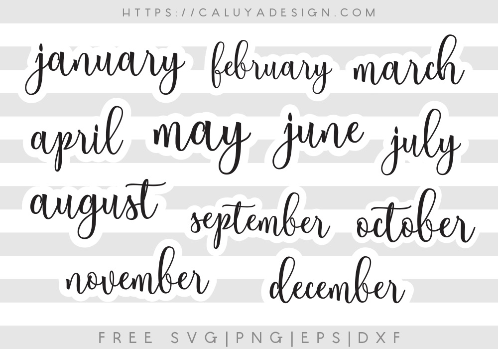 Free 12 Months Calligraphy SVG, PNG, EPS & DXF
