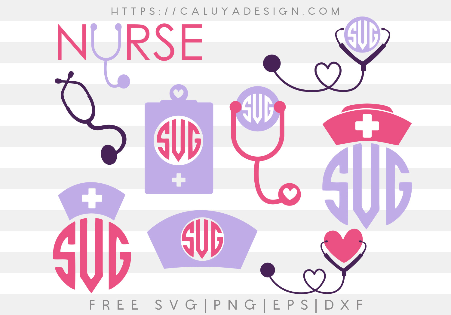 Free Nurse Monogram Bundle SVG, PNG, EPS & DXF