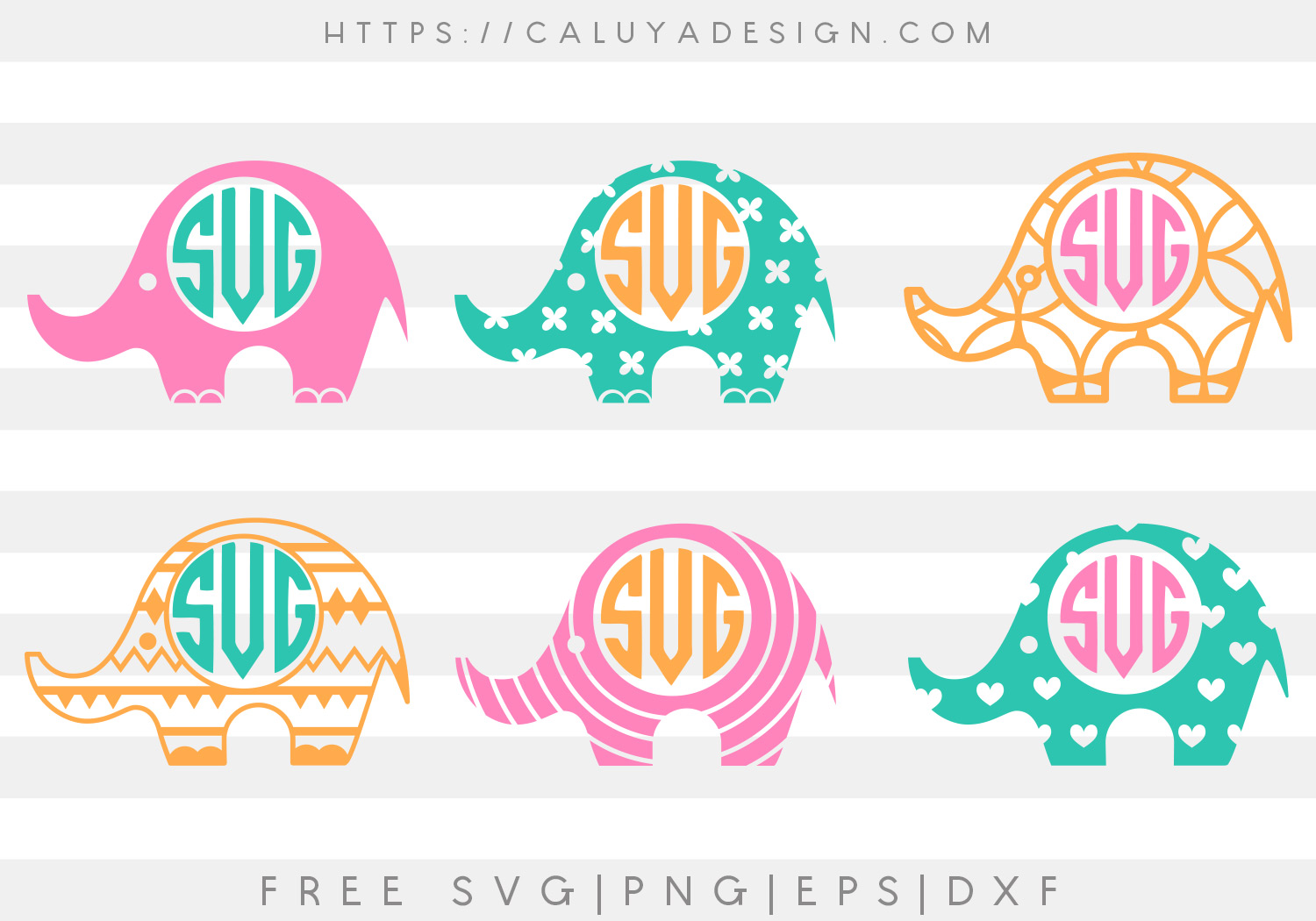 Free Elephant Circle Monogram SVG, PNG, EPS & DXF