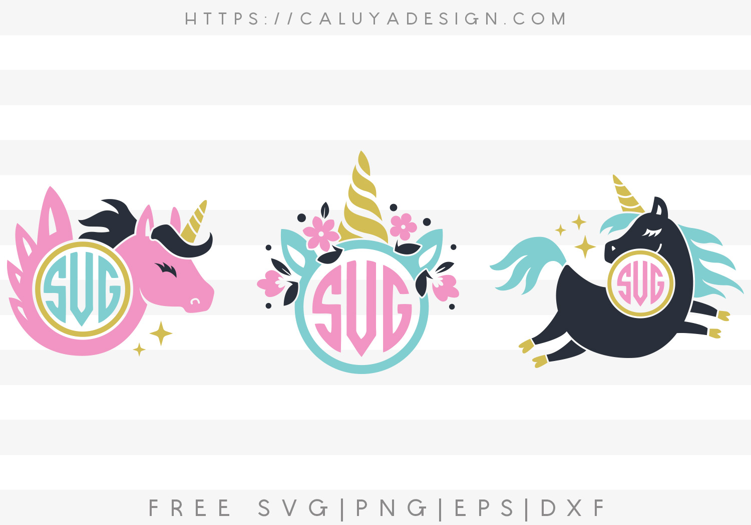 Free Unicorn Monogram Bundle SVG, PNG, EPS & DXF