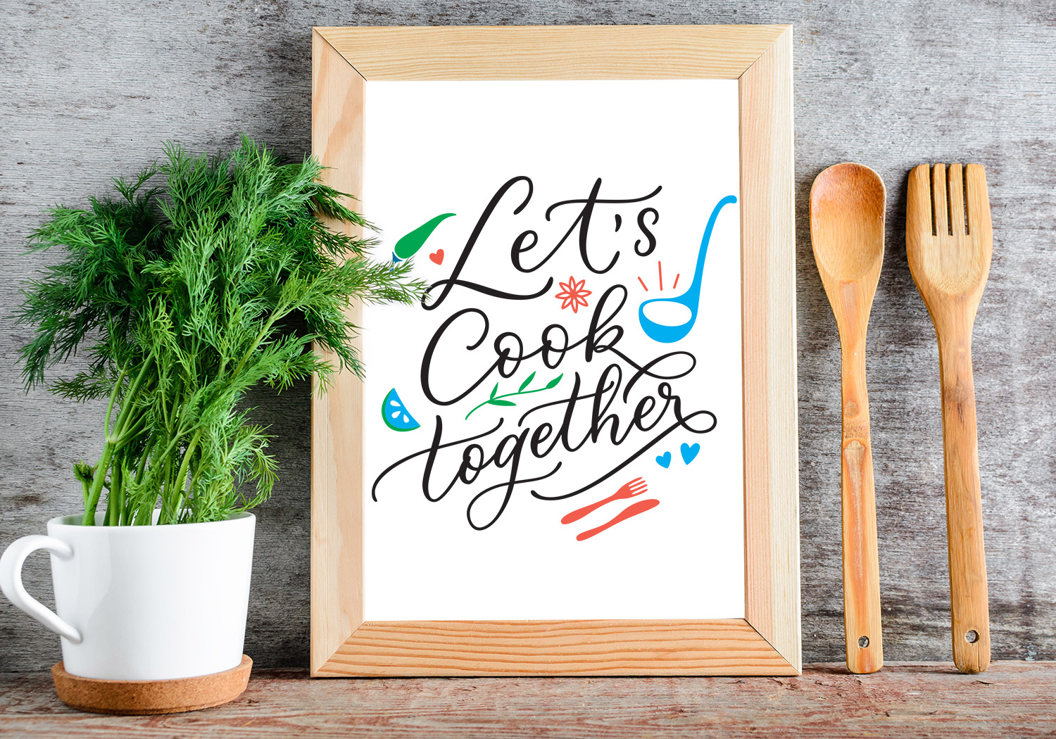 Let`s cook stock vector. Illustration of inscription - 122808575