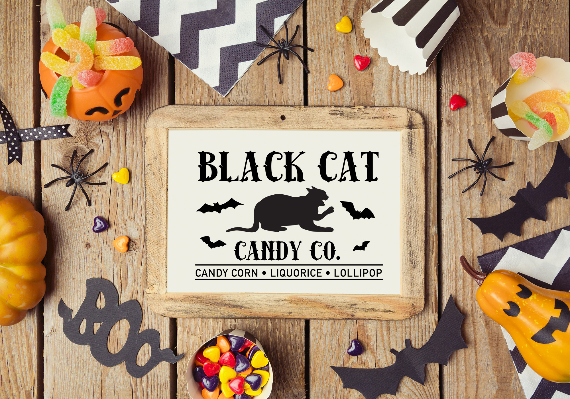 Free Black Cat Candy Sign SVG