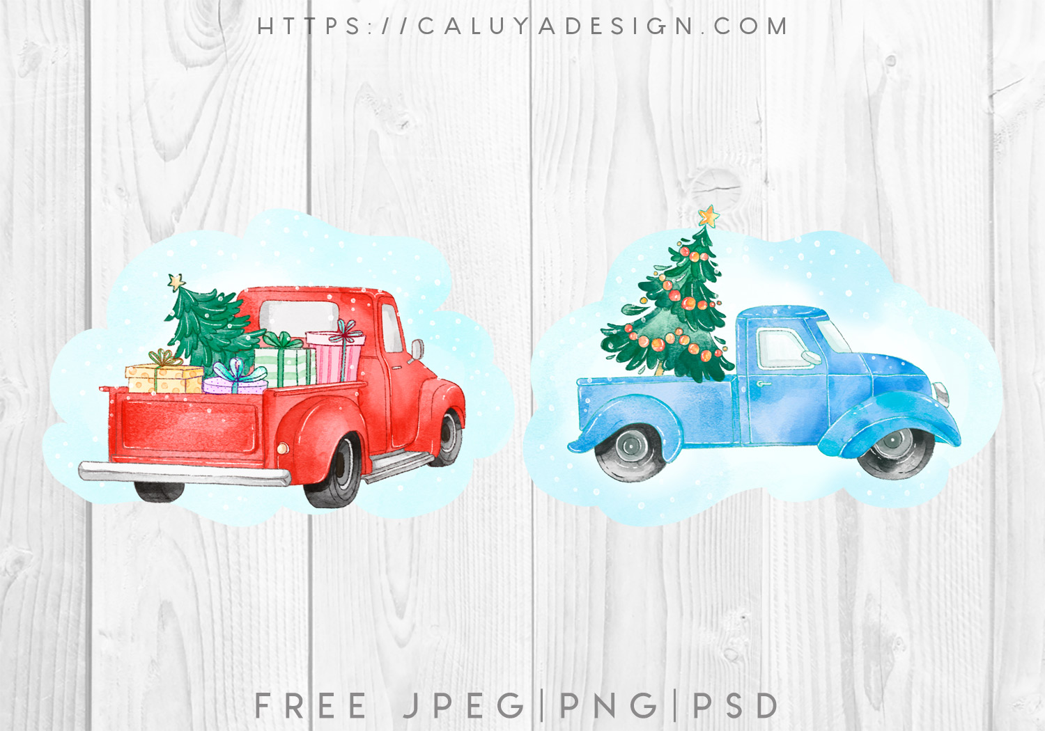 Free Watercolor Christmas Truck Graphic PNG, JPEG & PSD