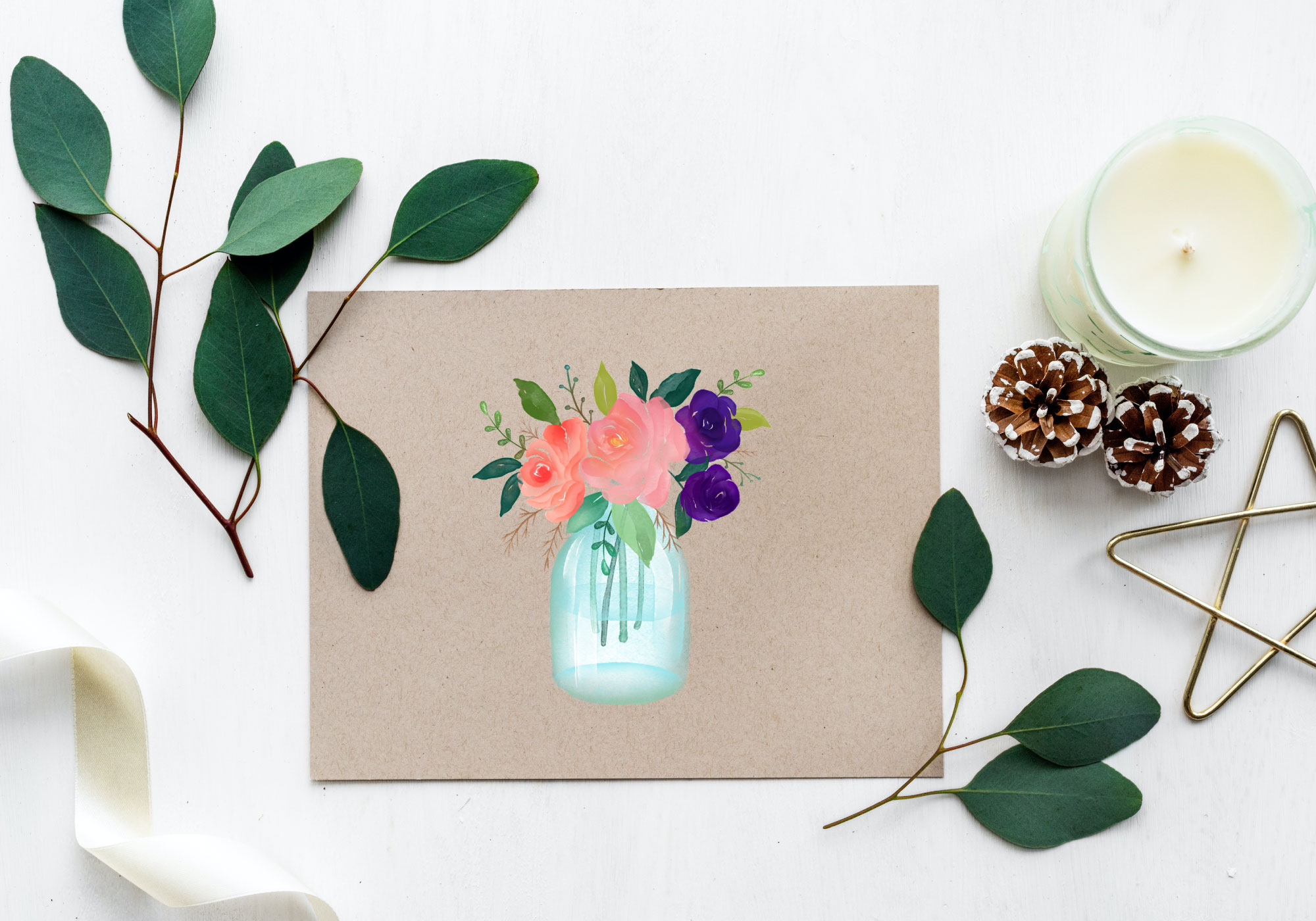 Free Watercolor Mason Jar with Flower Graphic