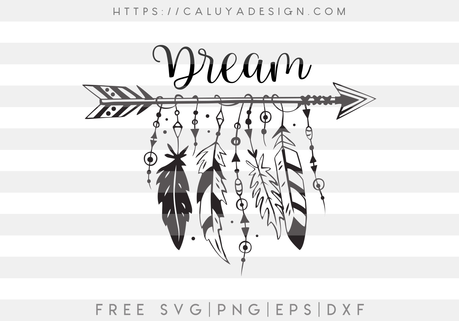 Boho Feather with Arrow SVG, PNG, EPS & DXF